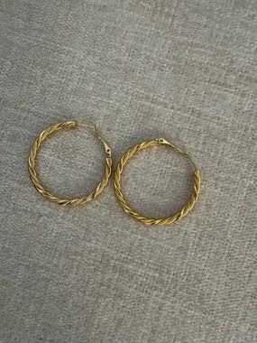 Gold Twisted Hoop Earrings - Women Jewelry
